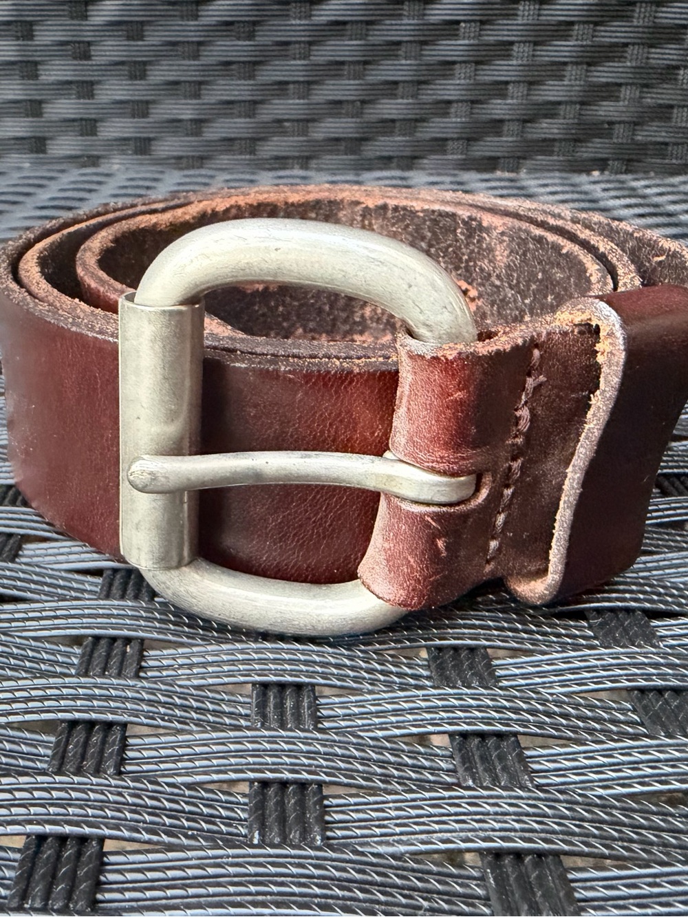 Vintage Abercrombie & Fitch Genuine Leather Belt Size 34 Made in USA Solid Brass